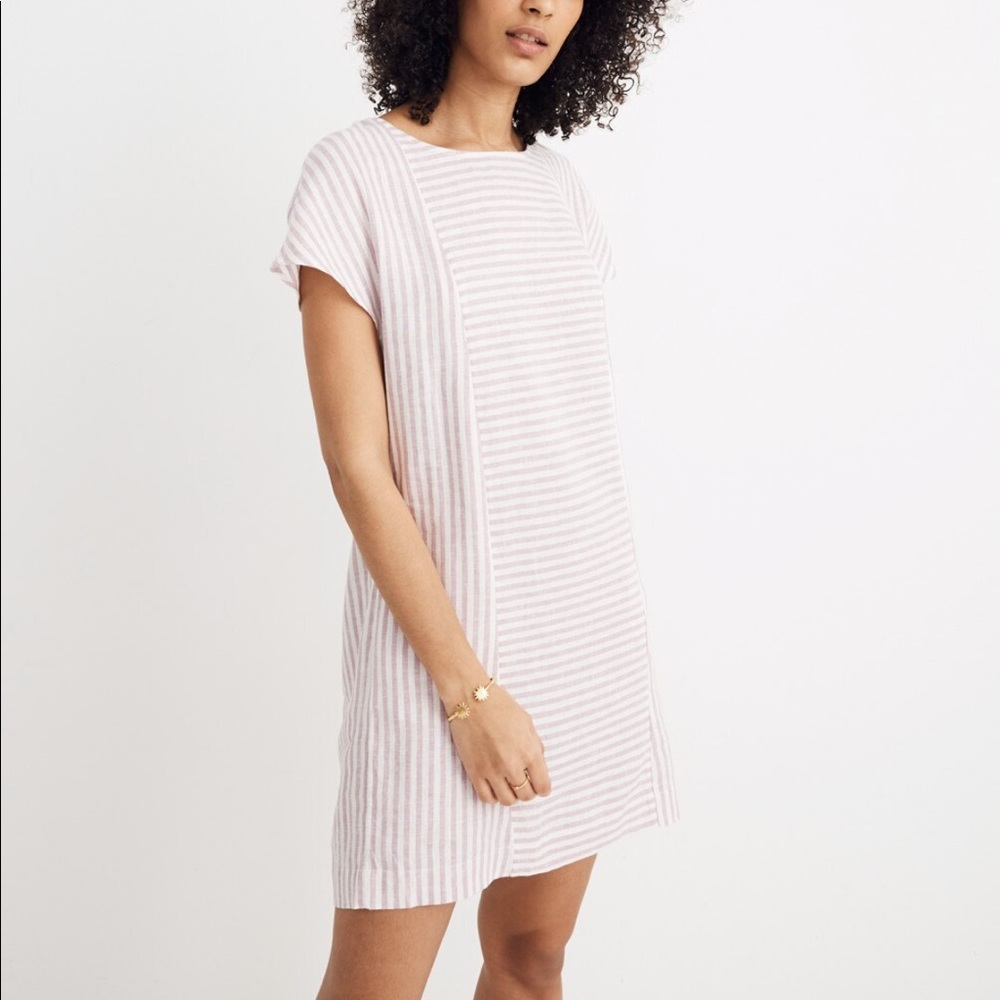 Madewell stripe-play back button dress NWOT
